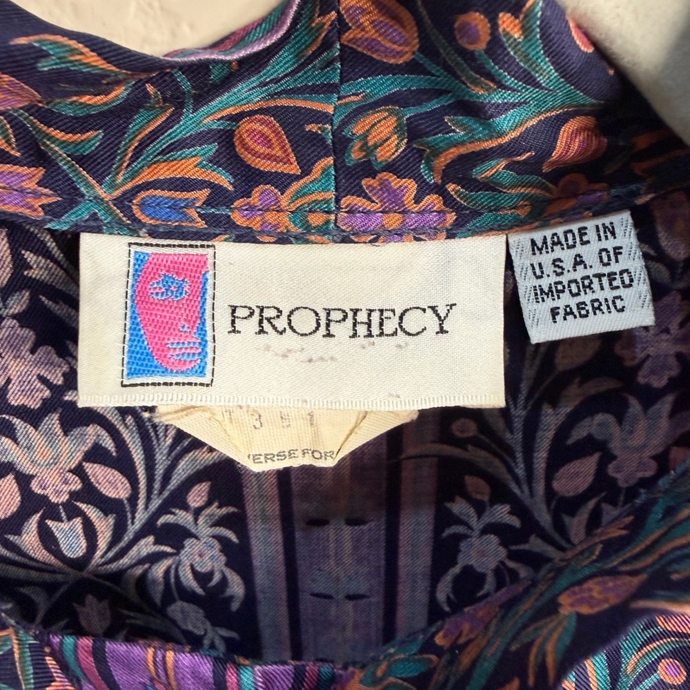 Vintage Prophecy Womens Sz 16 Purple Teal Artsy Floral Boho Eclectic Blouse Top - Picture 3 of 12